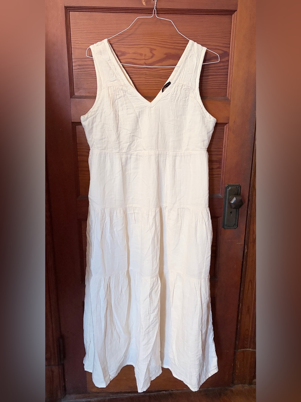 Quince Cream Cotton Tiered V-Neck Dress
